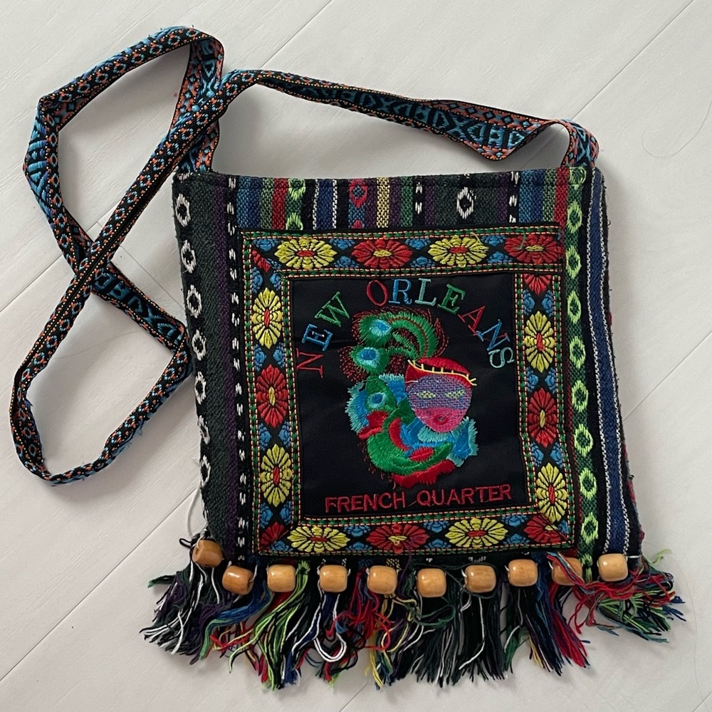 New Orleans French Quarter Colorful Embroidered Sling Crossbody Bag Boho Artsy